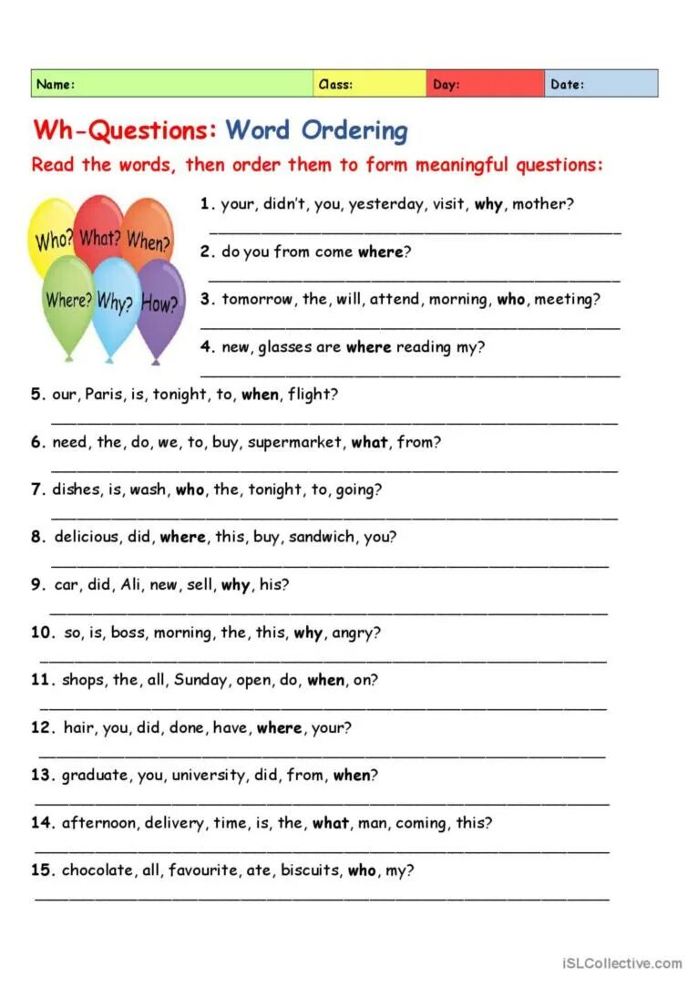 Question sentences exercises