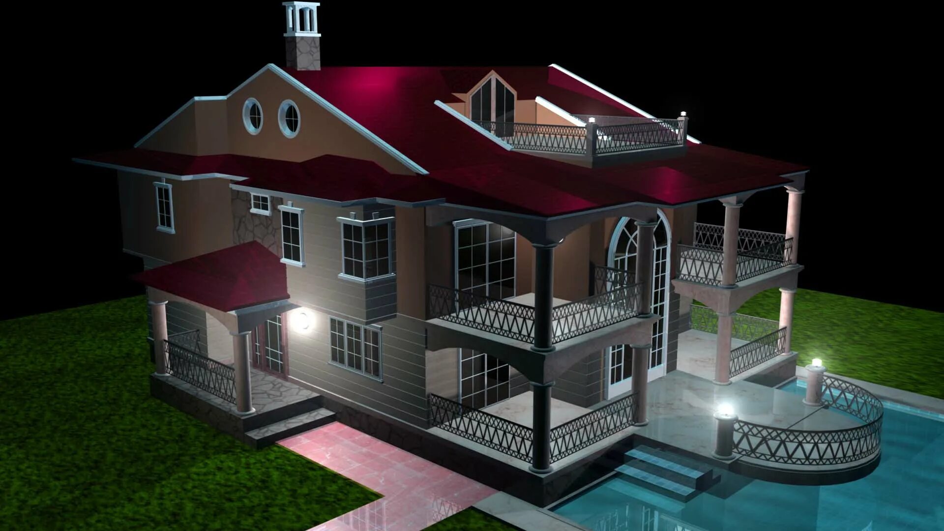 Особняк 3ds Max. 3ds Max model dom. Коттедж в 3ds Max. Макеты домов.