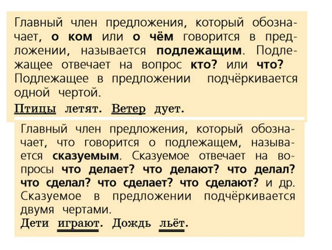 Что дали называл главным. Подлежащее и сказуемое 2 класс.