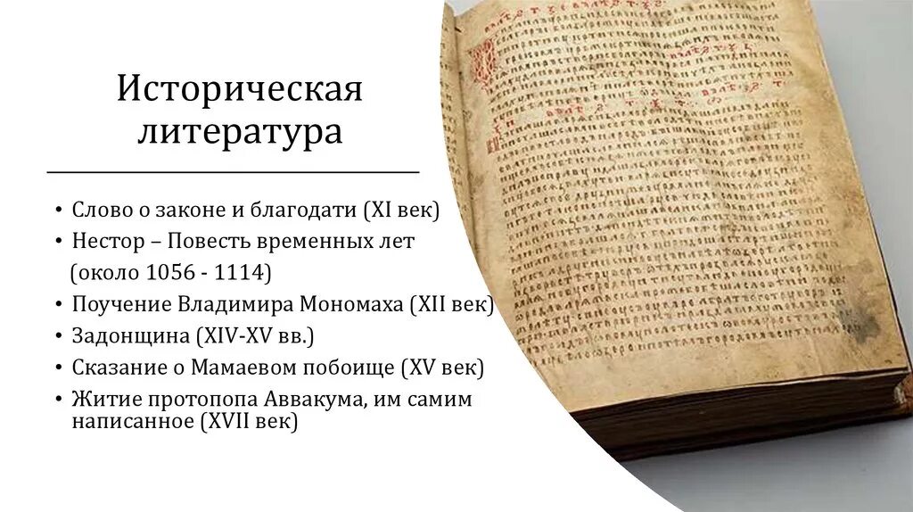 Повесть врем лет. «Слове о законе и благодати», в «поучениях Владимира Мономаха». Историческая литература. Историчемкая лит. Историческая художественная литература.