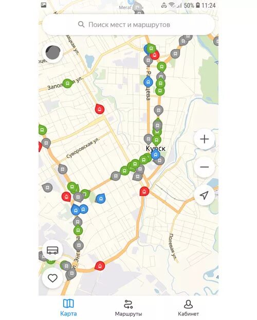 Карта транспорта Курск. Карта движения автобусов в реальном времени.