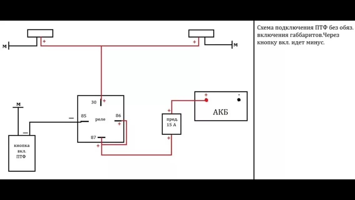 Подключить реле птф. Схема подсоединения реле противотуманных фар. Противотуманные фары подключение через реле схема подключения. Схема подключения противотуманных фар в автомобиле. Схема подключения противотуманных фар через реле и кнопку.