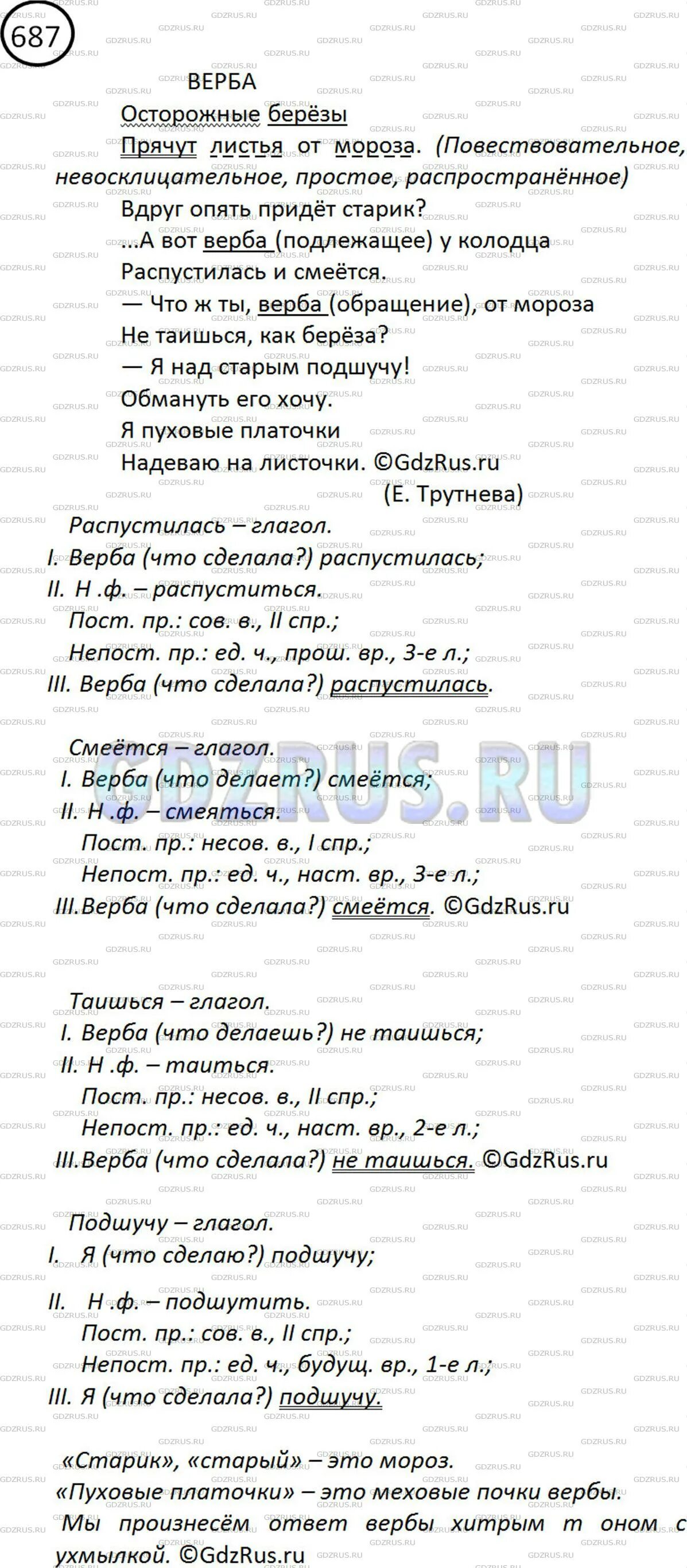 Упражнения 687 по русскому языку. Морфологический разбор глагола распустилась. Русский язык 5 класс упражнение 687