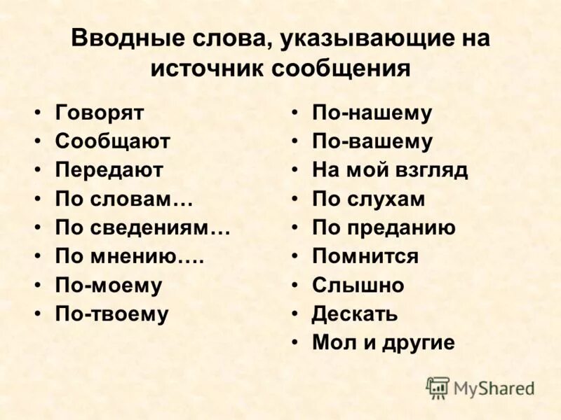 Сообщаю вводное слово. Вводные слова источник сообщения. Вводнф е слова указываеющие на источник сообщения. Слова указывающие на источник сообщения. Источник сообщаемого вводные слова.