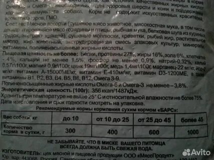 Корм барин для собак