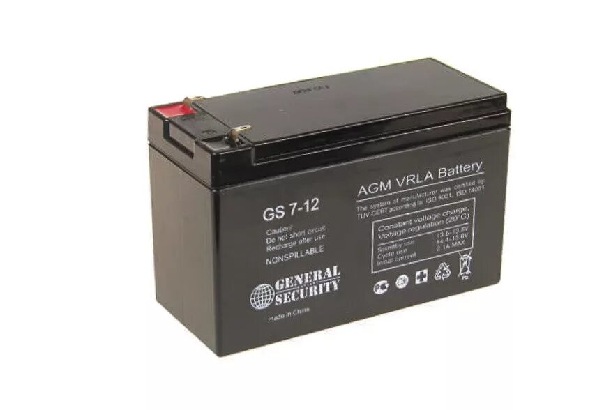Аккумулятор 7 ампер часов. Аккумуляторная батарея АКБ GSL 7,2ач 12в. Аккумулятор AGM VRLA Battery GS 7.2-12. ИБП General Security GS7.2-12. Аккумуляторная батарея 12в 7ач индикатор.