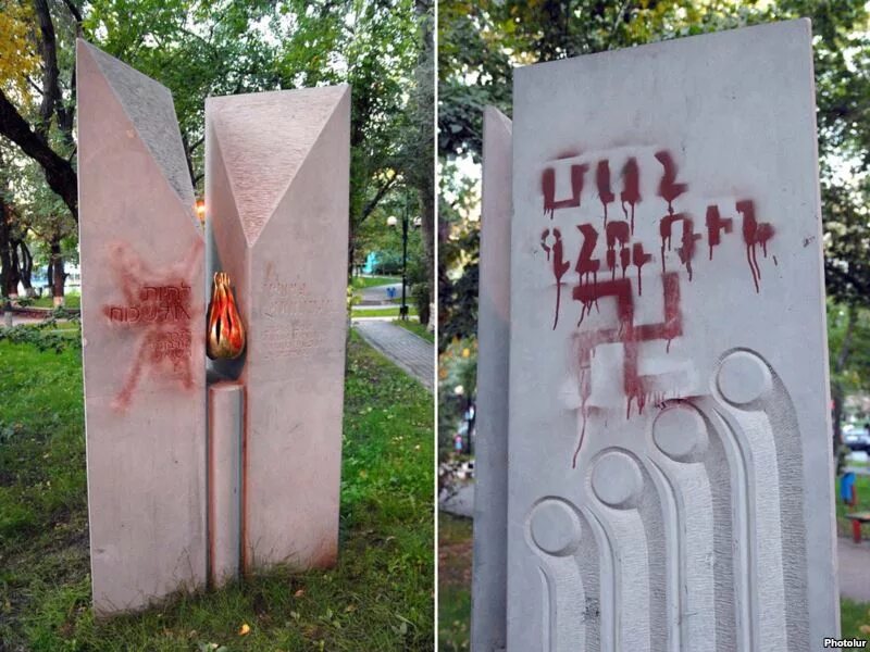 осквернение памятника в армении. осквернение памятника в армении. вандализм во франции. вандалы краской храм. осквернение памятника в армении.