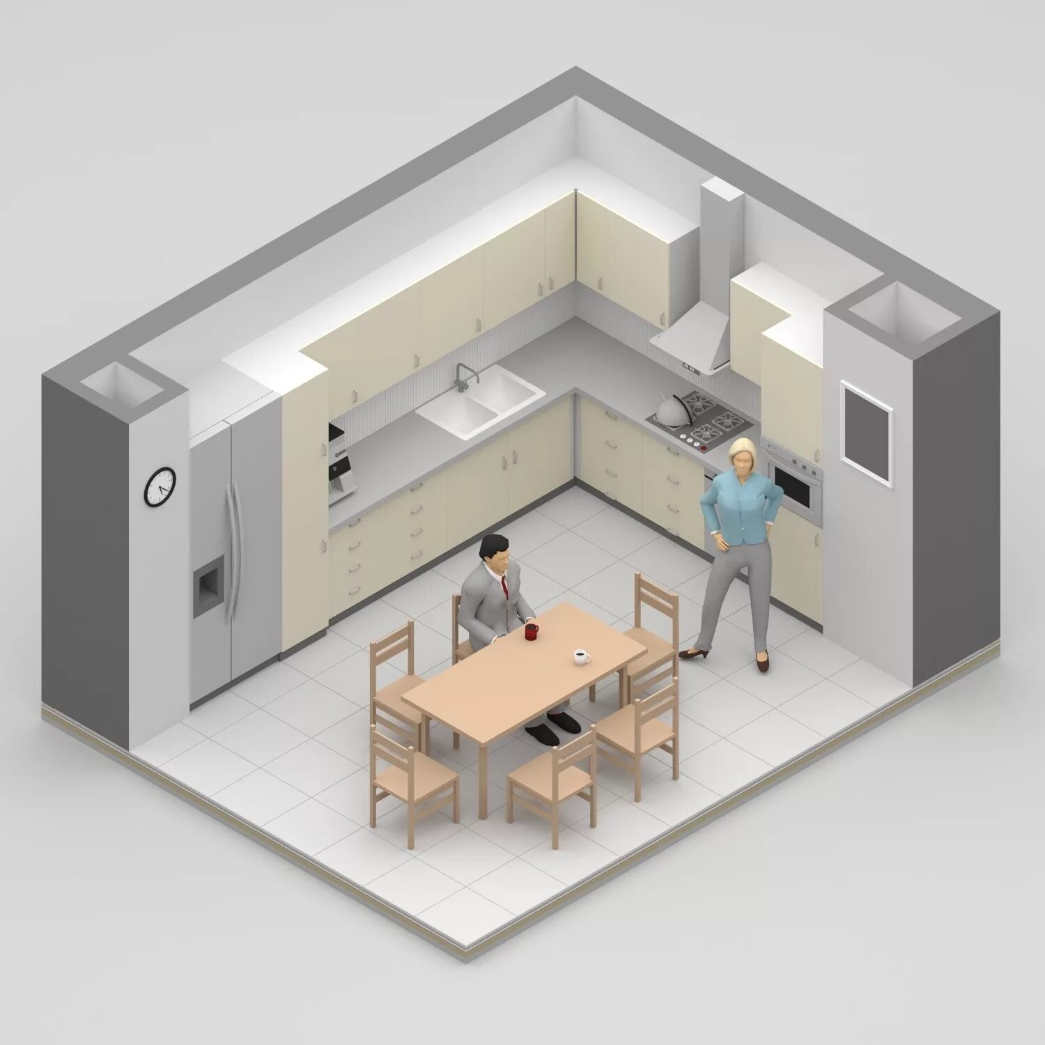 Три комнаты кухни. Планировка кухни. Проектирование квартиры. Трехмерная модель комнаты. 3д проект кухни.