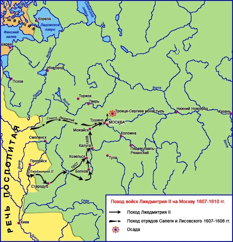 Поход лжедмитрия 1 карта. Лжедмитрий 2 поход на Москву. Поход Лжедмитрия 2 Тушино. Поход Лжедмитрия 2 на Москву карта.