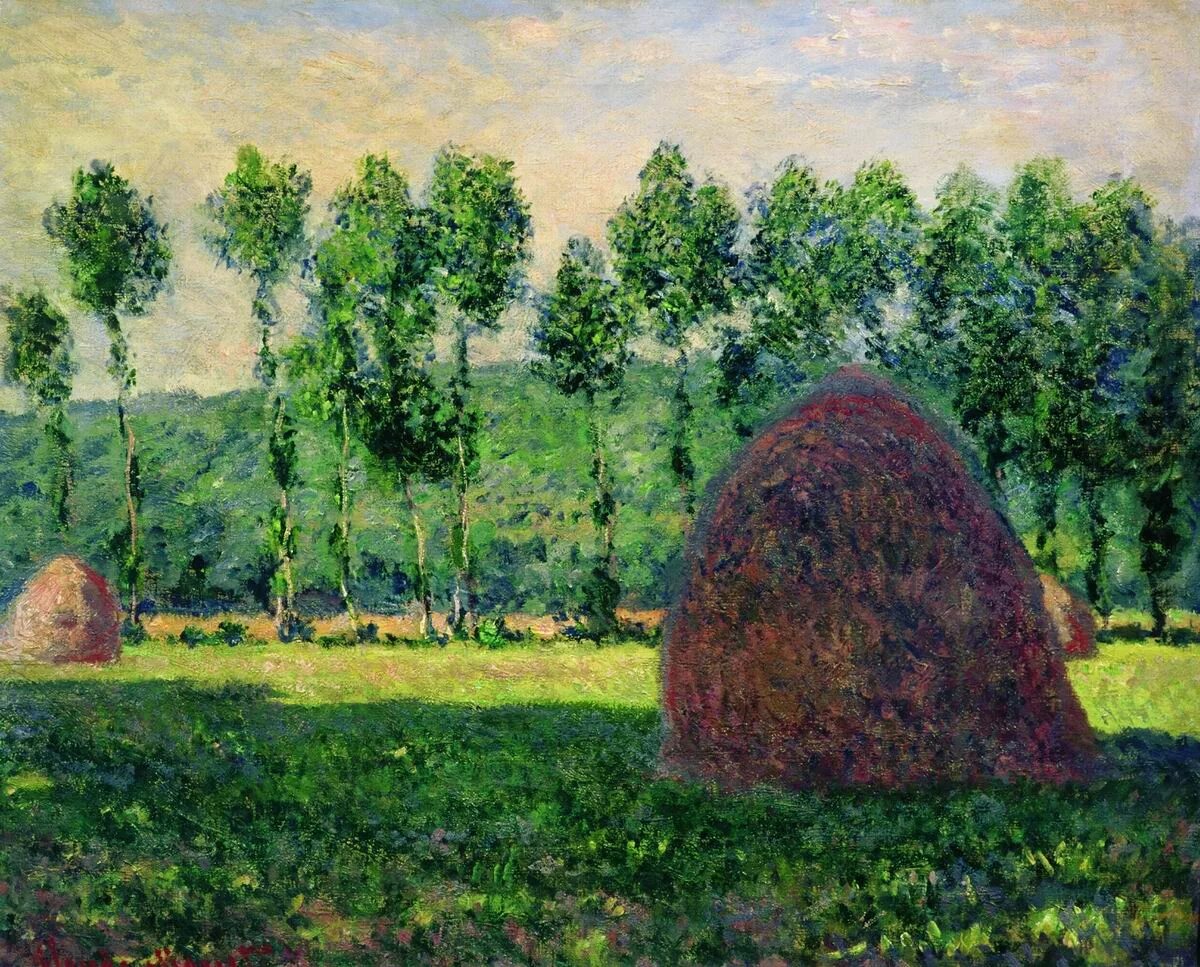 Картины со стогами. Моне стог сена в живерни. Картины со стогами. Поль гоген стог сена. Стог сена на закате картина.