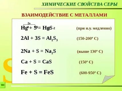 Вещества которые взаимодействуют с серой