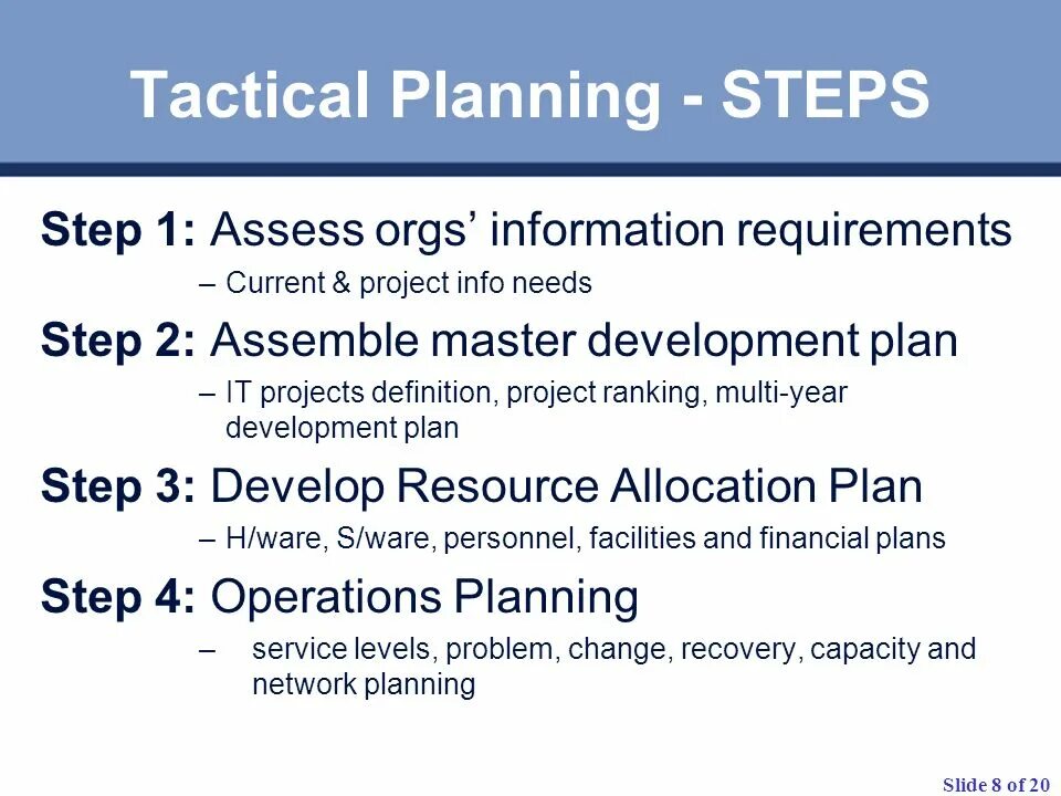 Tactical Plan. Tactical planning. Operational planning. Strategic and Tactical planning in the field of Sports. Planning steps