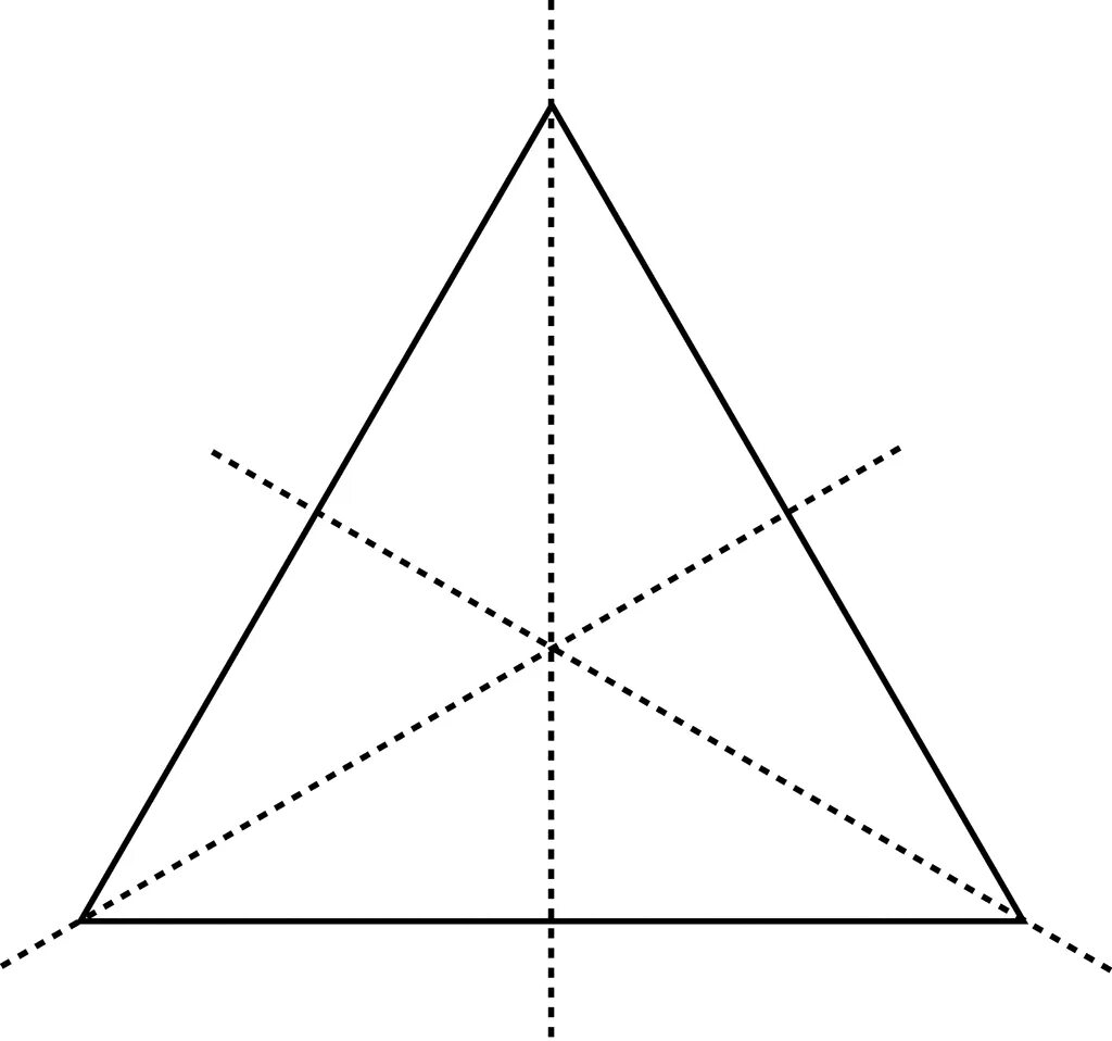 Оси симметрии равностороннего треугольника. Симметрия треугольника. Осевая симметрия треугольника. ОСТ симметрии равностороний треугнльк.