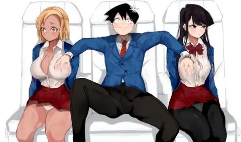 black eyes black hair blonde hair breast grab dark skin komi-san wa komyush...