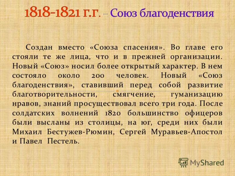 Старший сын анализ. Союз благоденствия 1818 1821. Союз вместо того чтобы.