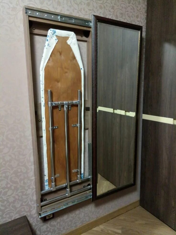 Хранение гладильной доски в шкафу. Спрятать гладильную доску. потайная гладильная доска. гладильная доска в шкафу.