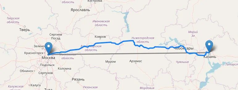 Казань москва расстояние на машине в км