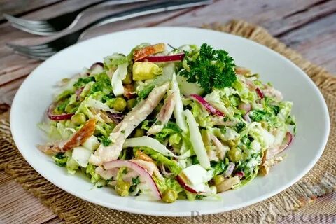 Салат копченая курица пекинская капуста перец