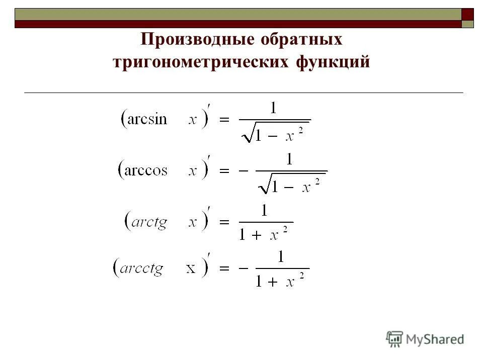 Найти производную обратной функции