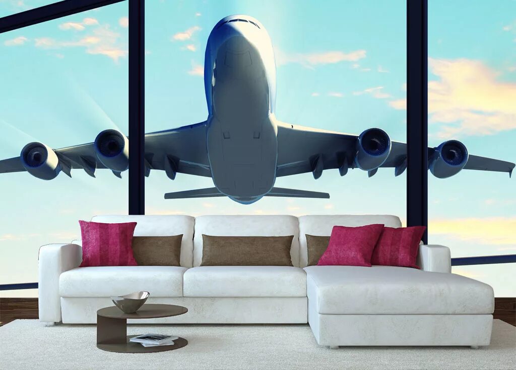 Фотообои самолеты на стену. Самолет в интерьере квартиры. Самолет на стене в интерьере. Фотообои самолет в интерьере.
