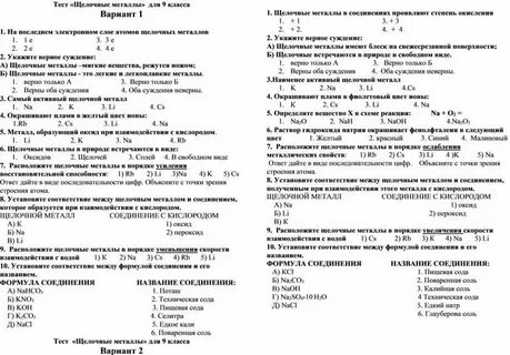Тест металлы 2 а группы