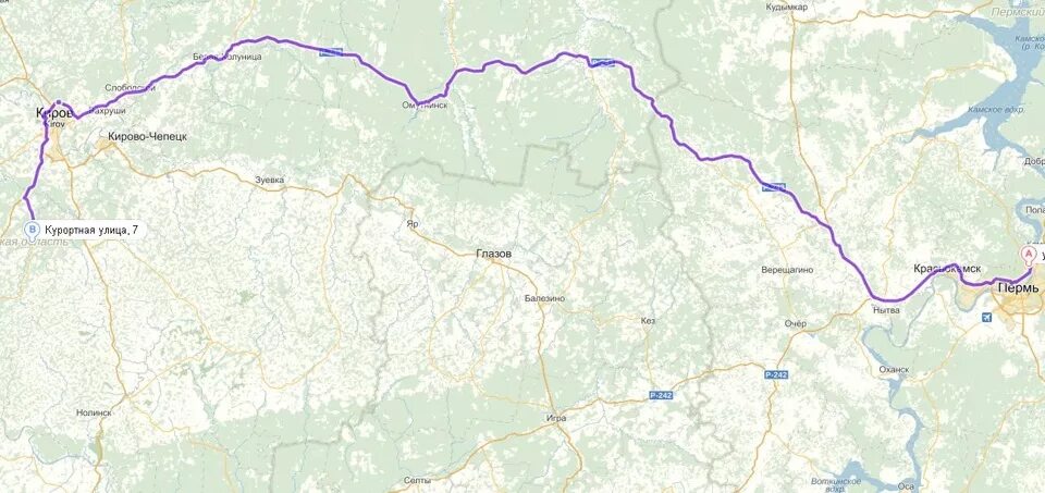 Проезд через киров. Трасса пермь киров карта.