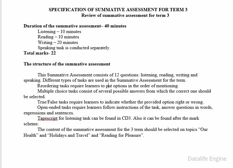 Summative assessment for term