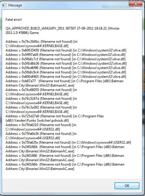 Ошибка ГТА 4 xlive.dll. Адрес 0.0.0.138. Not found в играх. Бэтмен Аркхем Сити ошибка Fatal Error OA. Bind address 0.0 0.0