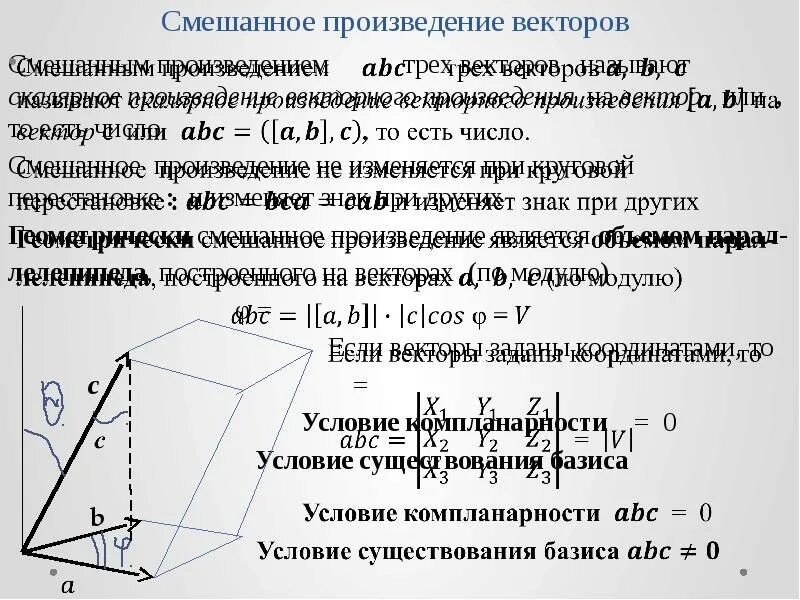 Смешанное произведение векторов. Смешанное векторное произведение. Скалярное и смешанное произведение векторов. Формула смешанного произведения векторов.