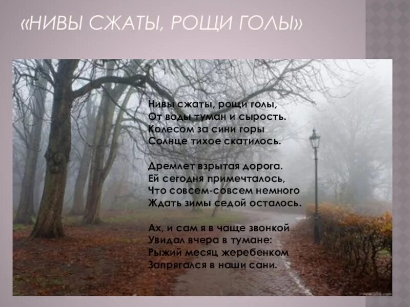 Стихотворение не бойся тумана. Стихотворение Есенина Нивы сжаты Рощи. Есенин Нивы сжаты Рощи голы стихотворение. Стихи про туман. Стихотворение Нивы сжаты.