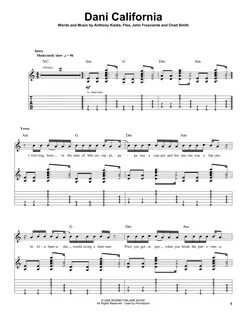 Dani California Sheet Music Red Hot Chili Peppers Guitar Tab (Single Guitar)