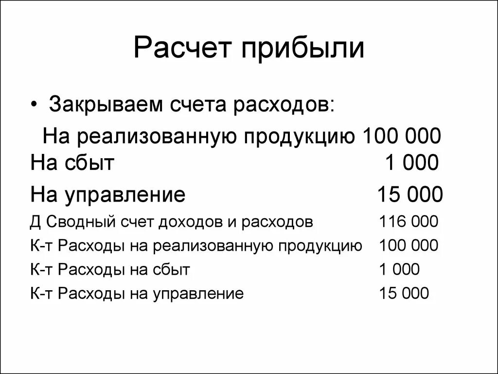 Расчет прибыли по счетам