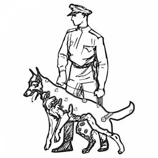 Рисунок кинолога с собакой для срисовки