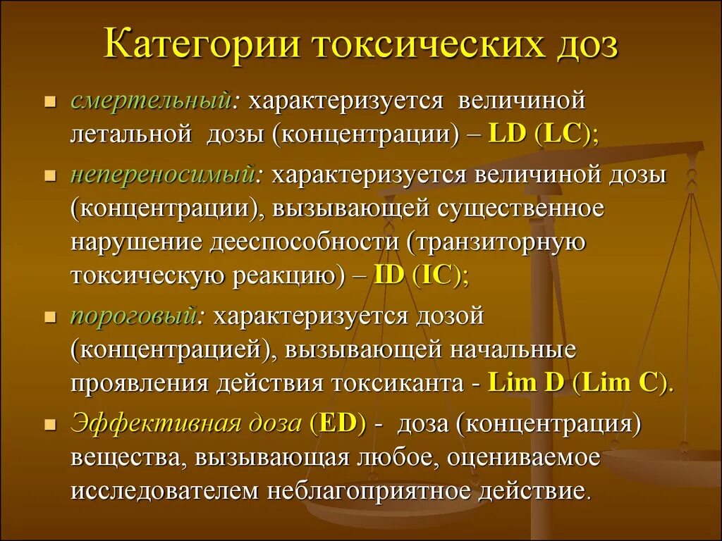 Дозировки веществ. Классификация токсических доз. Типы токсических доз и концентраций.