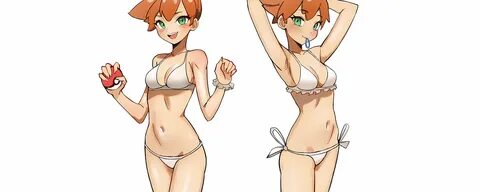 Скачать обои girl, sexy, Misty, cleavage, green eyes, boobs, anime, beautiful, р