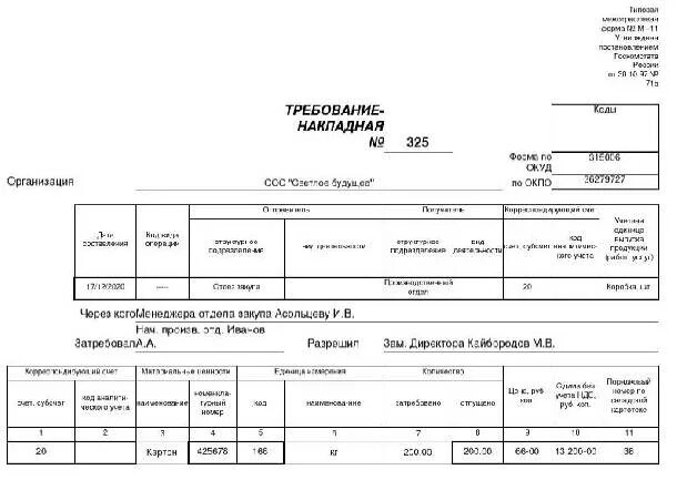 Образец требования накладной. Требование накладная. Требование накладная образец. Требование накладная пример.