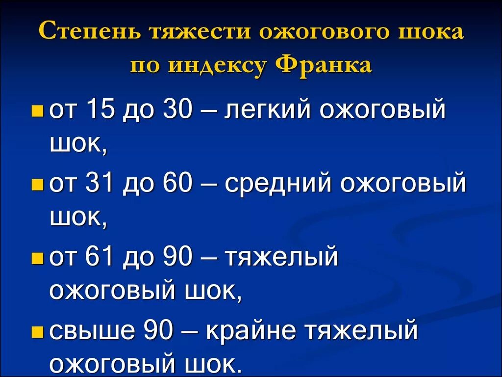 Степени шока при ожогах. Тяжести ожогового шока по индексу Франка. Степени тяжести ожогового шока индексом Франка. Степени тяжести ожоговой травмы. Ожоги степени тяжести в процентах.