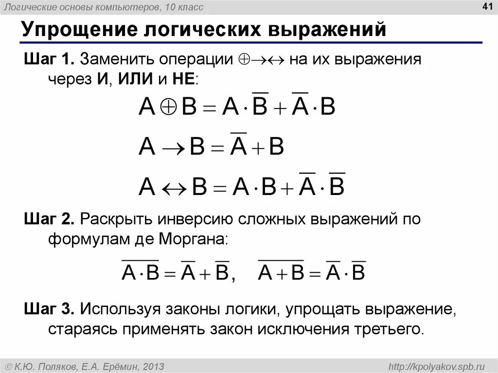 Алгебра логики преобразования. Формулы преобразования логических операций. Упрощения логических выражений Алгебра. Сокращение логических выражений. Формулы упрощения логических выражений в информатике.