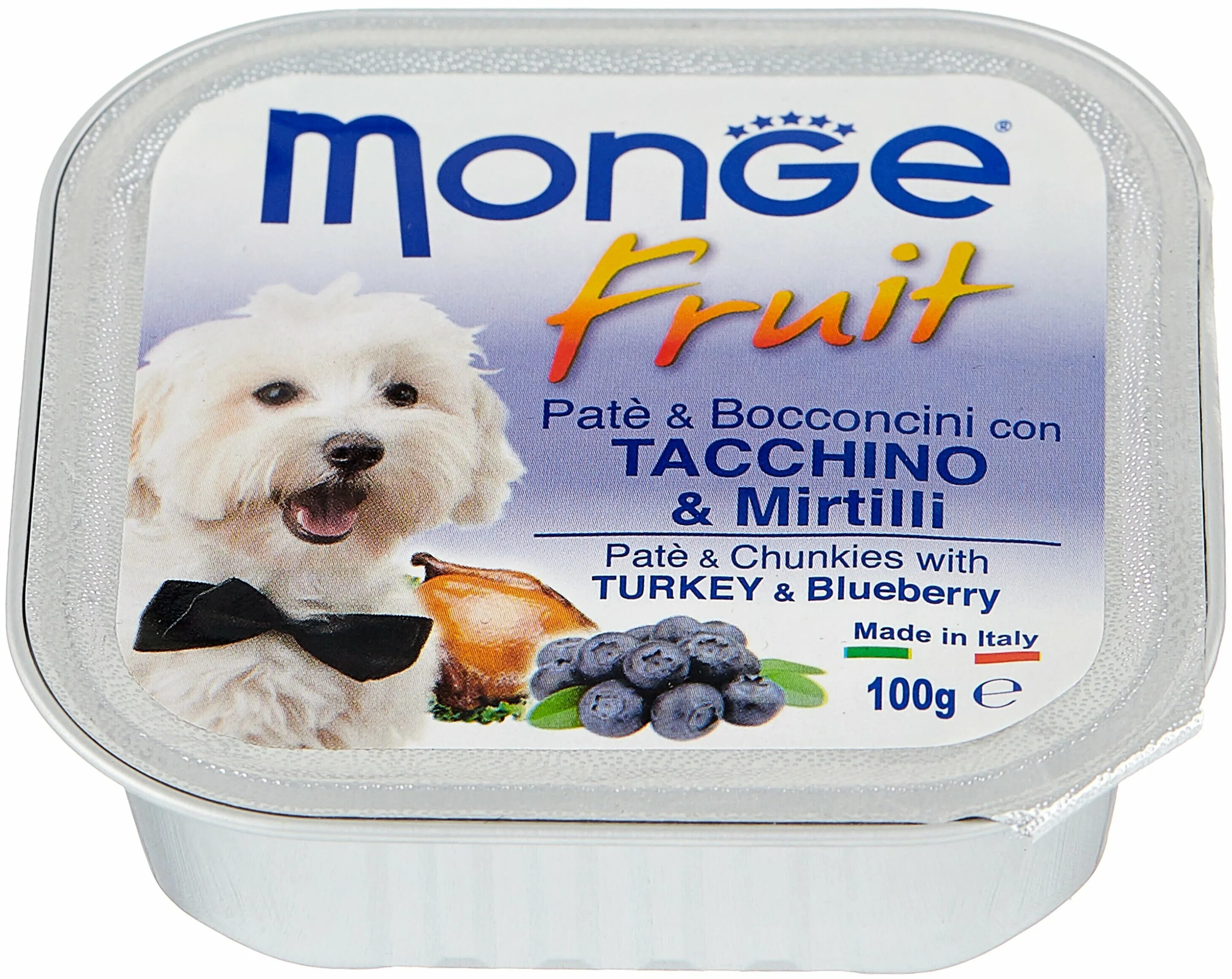 Влажный корм Monge Dog Fruit для собак,с индейкой с черникой, консервы 100 г. Монж для щенков индейка. Монж Фрут для собак. Монж для собак с голубикой. Корм для собак с черникой