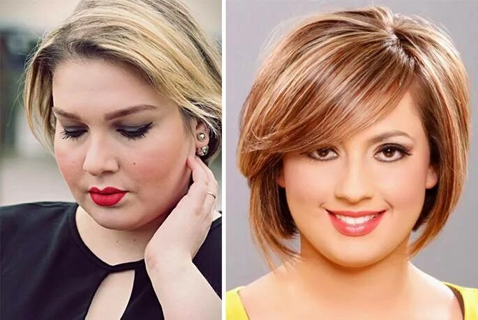 Прически для полных. Стрижки для лица с двойным подбородком. Прически для круглого лица. Стрижки для полного лица для женщин. Какую стрижку на полное лицо.