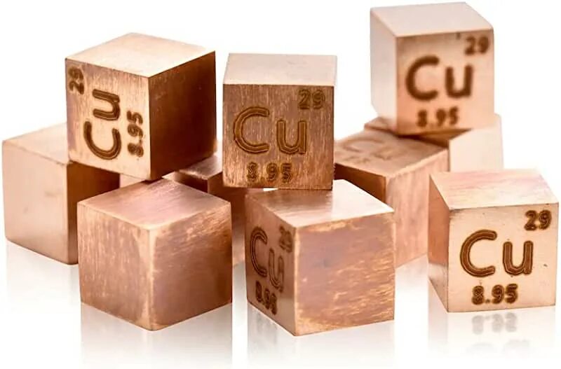Металлический куб. 10 Кубов. Медь элемент. Кубики плотный пластик.