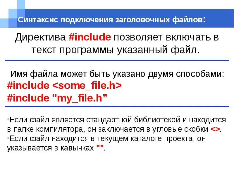 Директива include c++. Что такое директива и заголовочный файл. Заголовочные файлы с++. Имя файла может включать. Включи программу слова