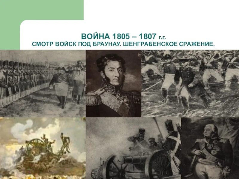 Шенграбенское сражение 1805. Сражения 1805-1807 Кутузова. Сцена смотра под браунау