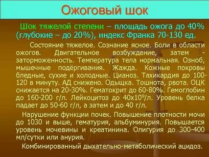 Тяжелая степень ожогового шока