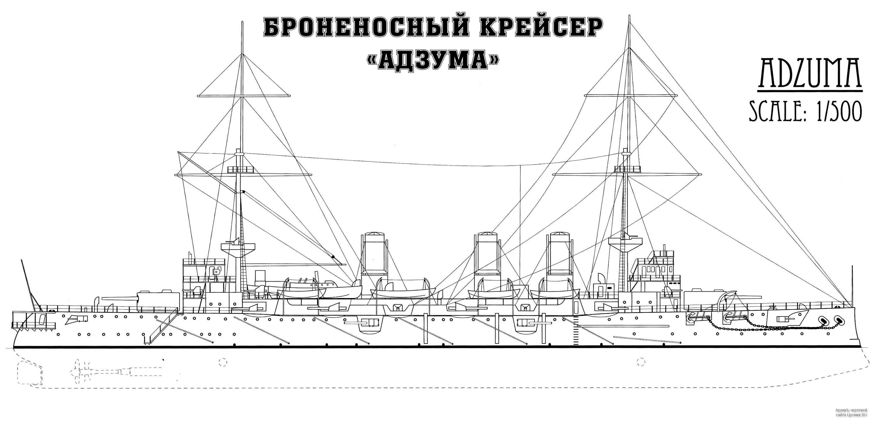 Адзума броненосный крейсер чертеж и схема Адзума броненосный крейсер чертеж и схема