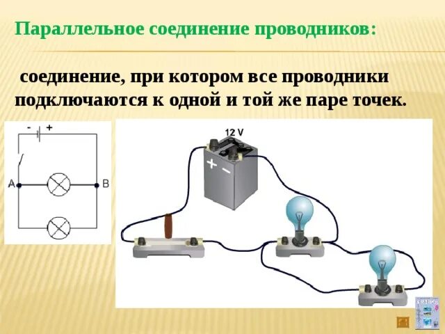 Параллельное соединение проводников тест ответы. Параллельное соединение в физике. Соединение проводников физика. Пара параллельное соединение проводников. Виды соединения проводников физика.