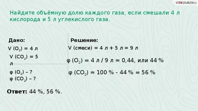 Смешали 5 л. Задачи на объемную долю газа в смеси. Задачи на объемную долю газов. Задачи на нахождение объемной доли газа в смеси.