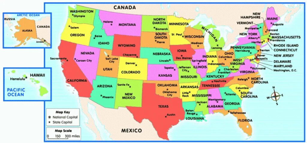 USA Map with States and Capitals. Штаты США на английском. States with Capitals. Пятьдесят Штатов США.