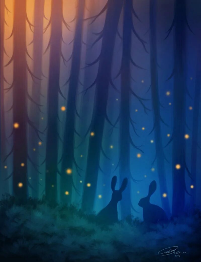 Ночной лес. «Ночь в лесу». Нарисованный лес ночью. Ночной сказочный лес.