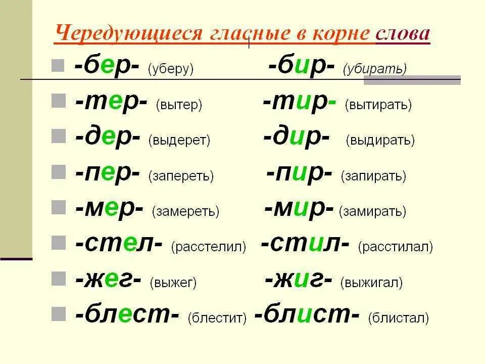 Слова в корне бер. Бер бир чередование правило гласных в корнях. Чередование гласных в корне бер бир правило. Тер тир чередование правило.